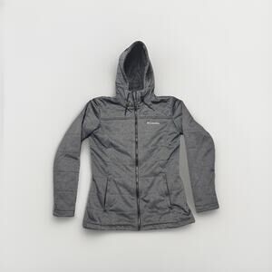 Columbia Jacket Women’s Small Gray Quilted Long Sleeve Zipper Hooded Coat Knit